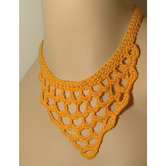 Thread Crochet Orange Chevron Necklace or Choker - Picture 3 of 5